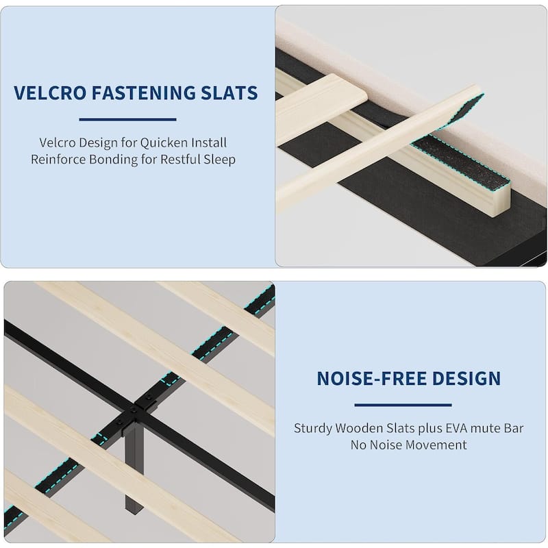 Bed Frame, Adjustable LED Headboard and Footboard