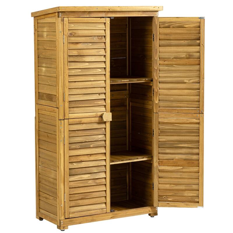 Outdoor Storage Cabinet, Wood Garden Shed, Pool Storage Shed with Lockable Door, Waterproof Roof and 2 Removable Shelves