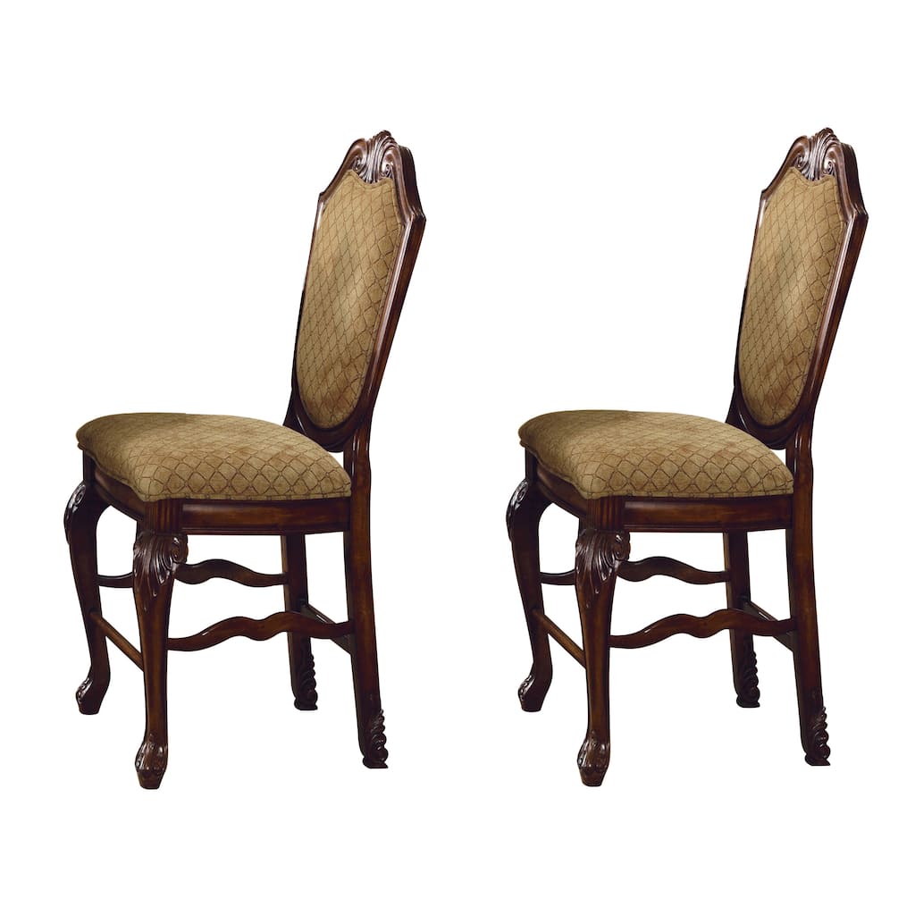 Beige and Espresso Solid Back Counter Height Stools (Set of 2)
