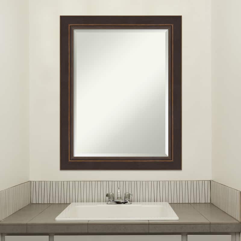 Beveled Wood Bathroom Wall Mirror - Lara Bronze Frame - Lara Bronze