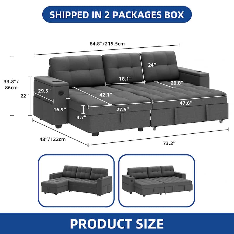 Moasis 2-in-1 Convertible Sleeper Linen Sofa Bed Folding Futon Couch with Pullout Bed Multifunctional Sofa