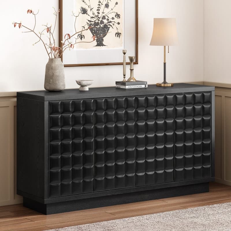 Modern 4-Door Storage Cabinet with Geometric Design and Adjustable Shelves for Home Organization