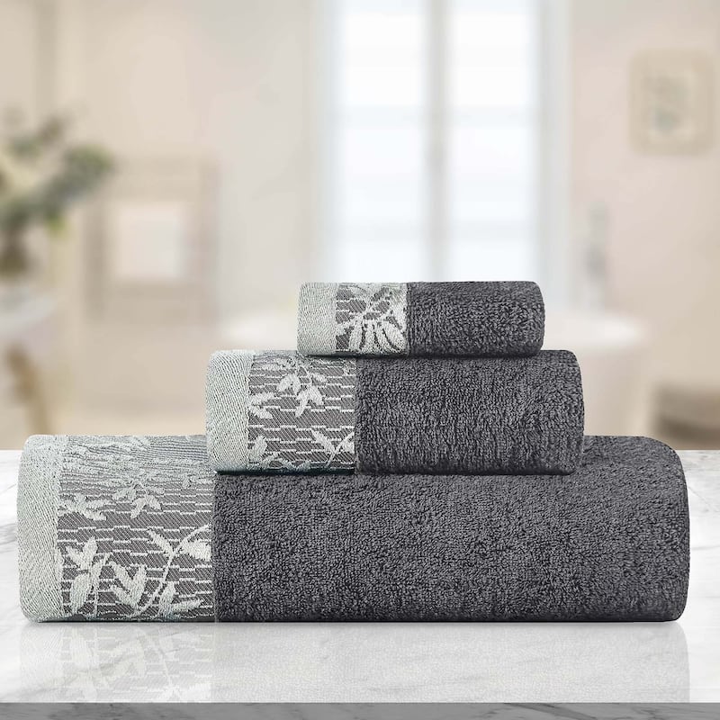 Superior Wisteria Cotton Floral Jacquard 3 Piece Bathroom Towel Set