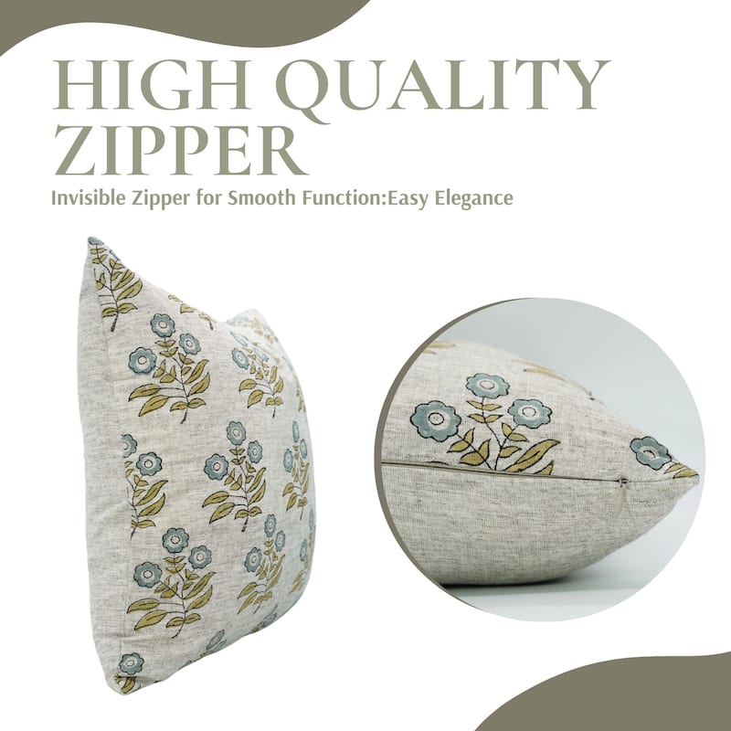 Fabdivine Soft Pillow Cover Shape Floral Block Print for Hotel Couch Spring Guest Room Blue Farmhouse, Mohini