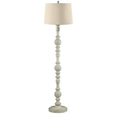 Shabby White Floor Lamp with Gray Lamp Shade - 16" x 61"