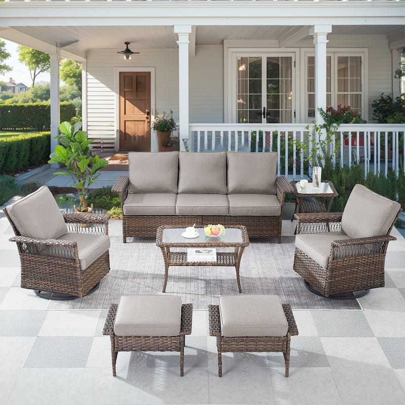 Outdoor Patio Sofa, Glider Chair and Table Ottoman - Grey - Brown
