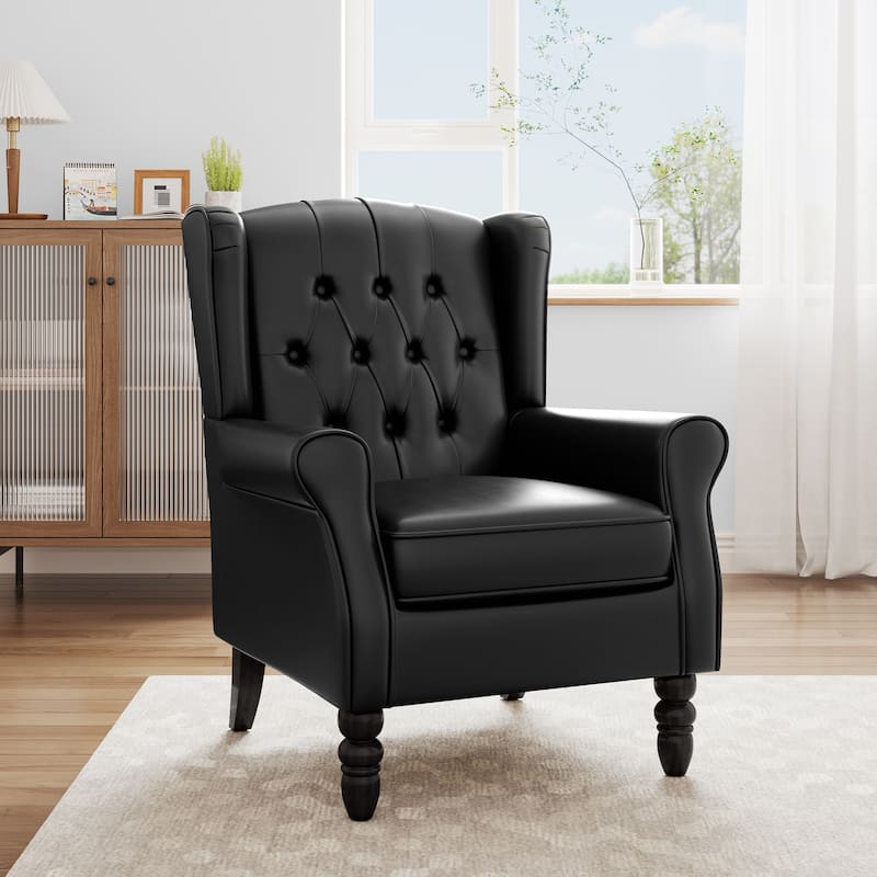Modern Vegan Leather Upholstered Button Tufted Armchair - Black