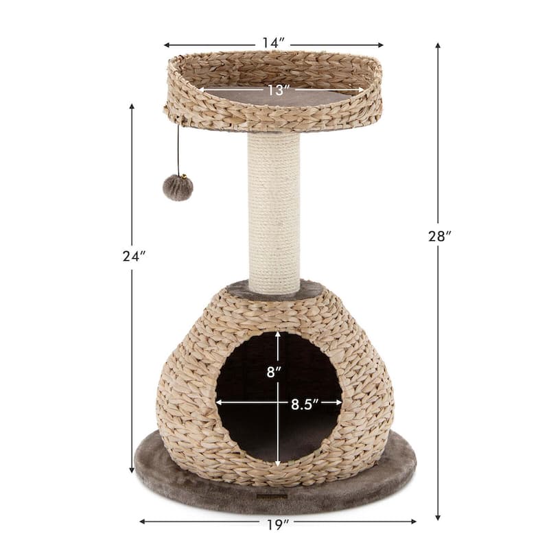 Gymax 28'' Hand-Made Cat Tree Tower Natural Bowl Shaped w/Perch