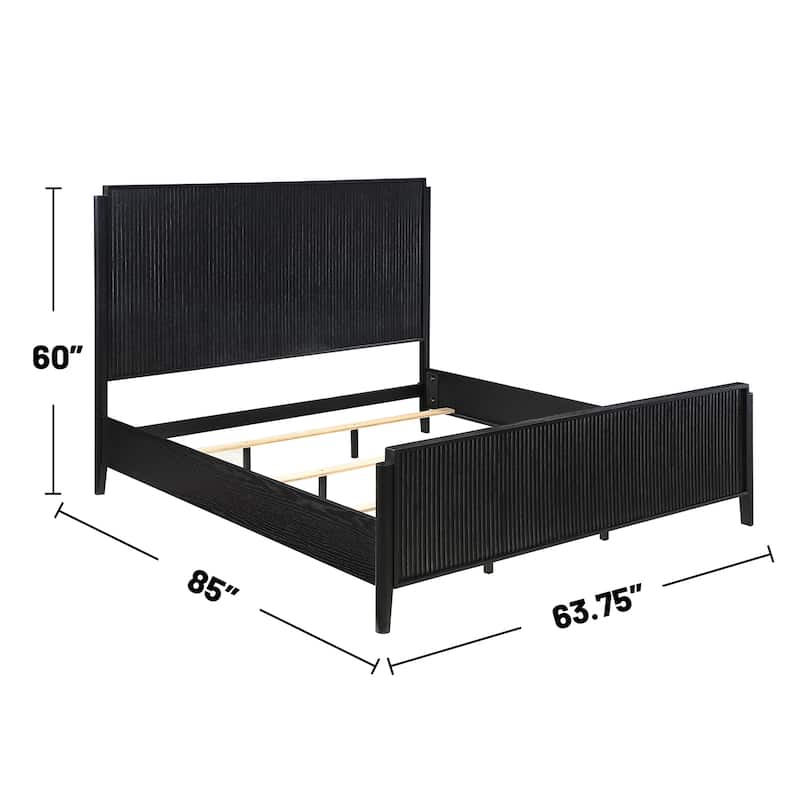 Wooden Panel Bed with Fluted Texturing Highlights Headboard in Black