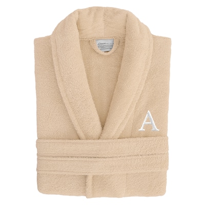Authentic Hotel Spa Unisex Turkish Cotton Terry Cloth Bath Robe with single letter White Bookman Monogram.