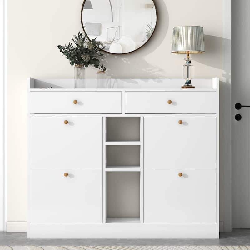 Modern Shoe Cabinet with 4 Flip Drawers