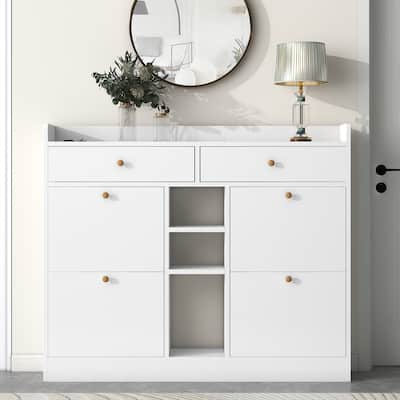 Modern Shoe Cabinet with 4 Flip Drawers