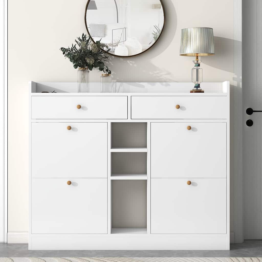 Slim Entryway Shoe Rack with 4 Drawers, Shoe Cabinet for Hallway or Mudroom Storage Solutions