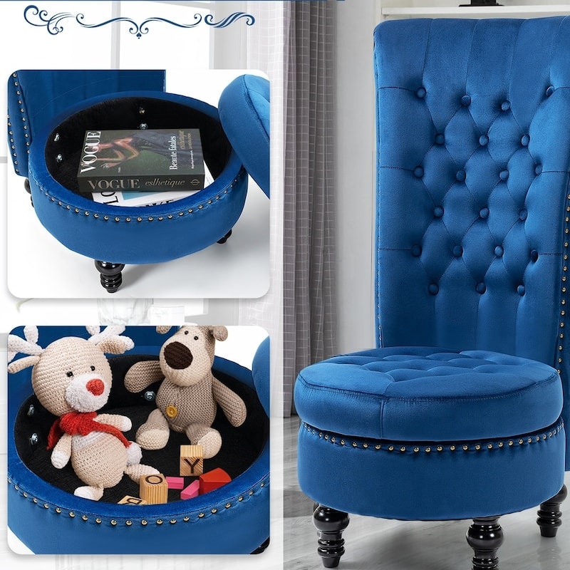 Velvet High-Back Storage Chair - Royal Accent Armless Chair for Living Room & Bedroom, 330lbs Weight Capacity
