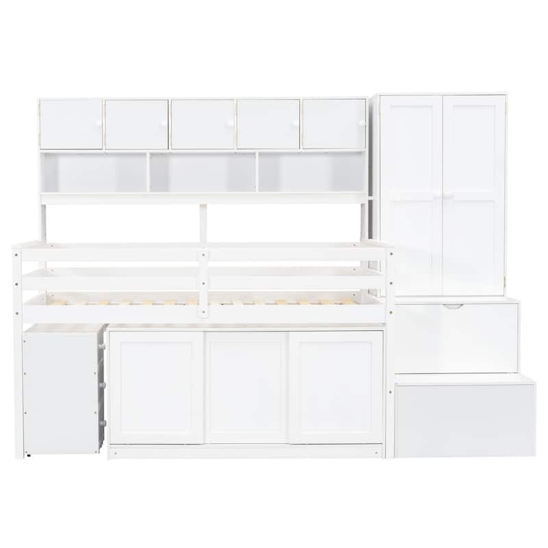 Twin Size and Full Size Wooden Loft Beds with Large Storage