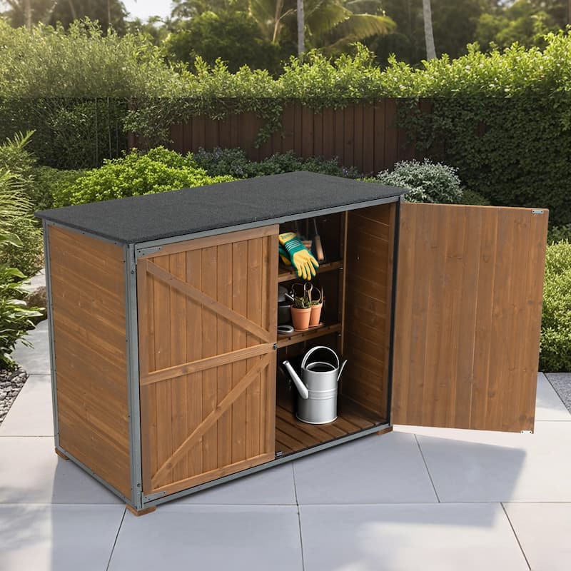 Outdoor Storage Cabinet 50.4"L X 26.8"W X 41"H, Garden Shed Tool Shed with Metal Frame Structure for Backyard Garden