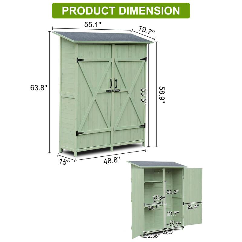 Shed Outdoor Storage Cabinet Wooden Garden Sheds, Outside Tool Organizer with Waterproof Roof, Shelves and Lockable Door