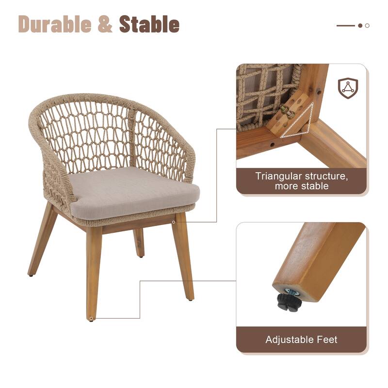 Outdoor 7-Piece Dining Chair with Rope-woven Backrest and Table Set