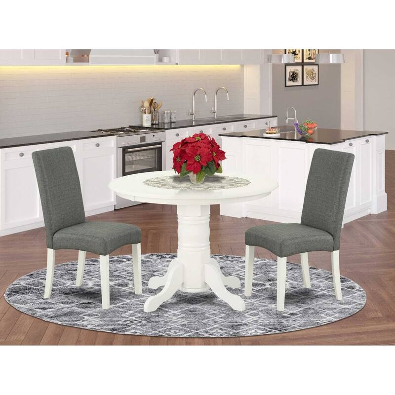 HomeStock 3-Pc Linen White Finish Solid Wood Top-Round Dining Room Set-Seats 4