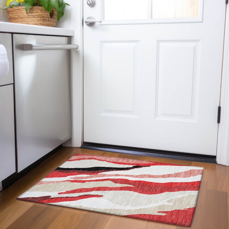Premium Washable Super Soft Mid Century Modern Mayfield Rug - Red - 1'8" x 2'6"