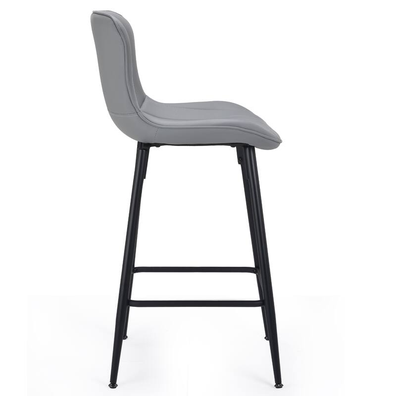HomeRoots Set of Two 27" Gray and Black Faux Leather and Metal Low Back Counter Height Bar Chairs