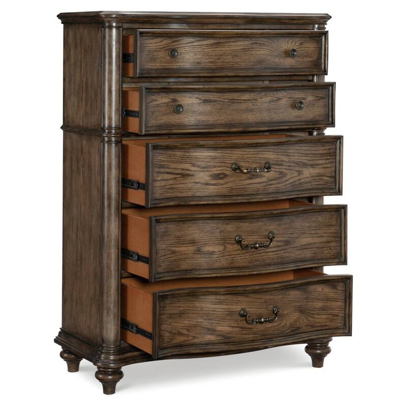 Deborah 56 Inch Tall Dresser Chest, 5 Drawers, Drop Handles, Brown Wood