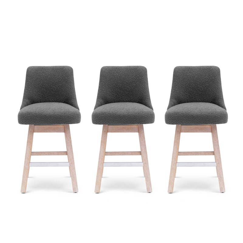 Boucle Polyester Upholstered Swivel Counter Stool - Foot Glides (Set of 3)