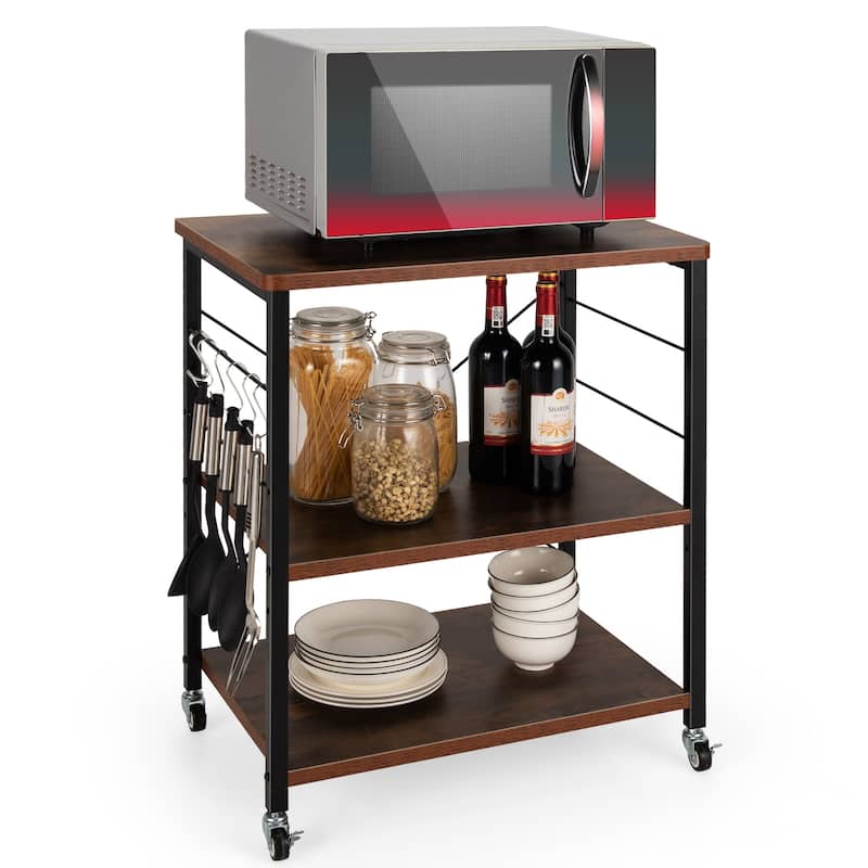Costway 3-Tier Kitchen Baker's Rack Microwave Oven Storage Cart w/ - See details - Rustic Brown