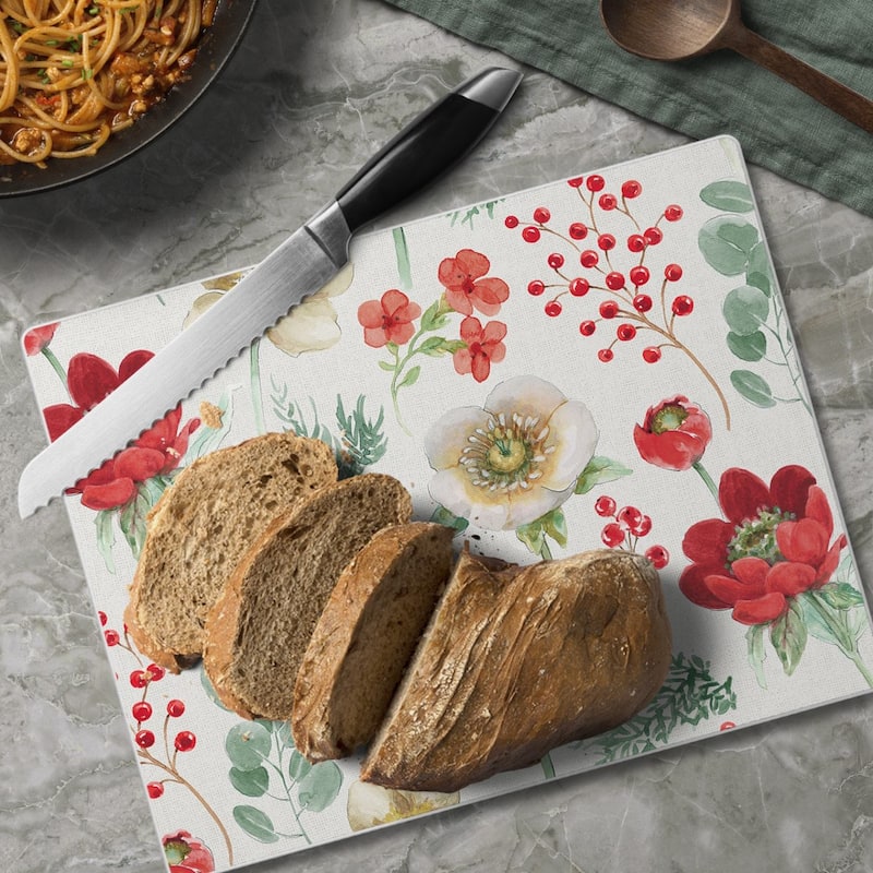 Floral Tradition 3mm Heat Tolerant Tempered Glass Cutting Board 10” x 8” Manufactured in the USA Dishwasher Safe - Multi