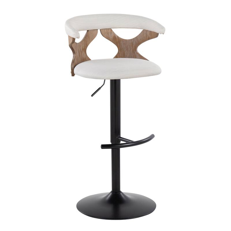 Carson Carrington Viby Adjustable Bar Stool with Rounded T Footrest (Set of 2) - Cream Fabric/White Washed/Black Metal