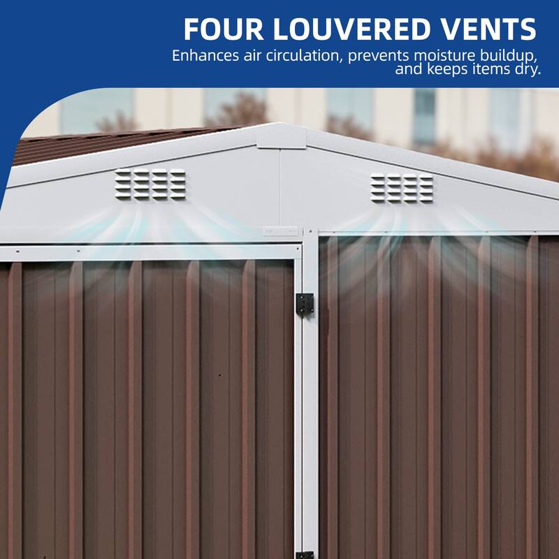 8 x 4 ft Outdoor Storage Shed with 2-Tier Shelf, Metal Tool Shed & Garden Storage Cabinet for Backyard