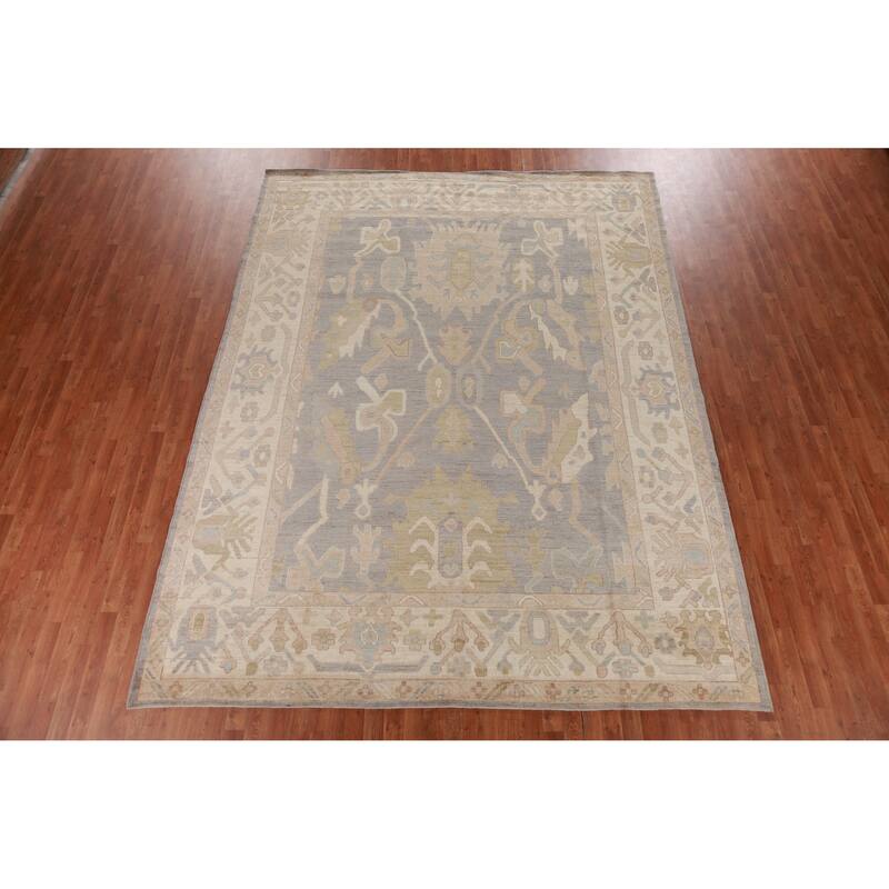 Hand Knotted Oriental 100% Wool Carpet Transitional All-Over Greys & Charcoal Oushak Area Rug - 11' 10'' X 9' 1''