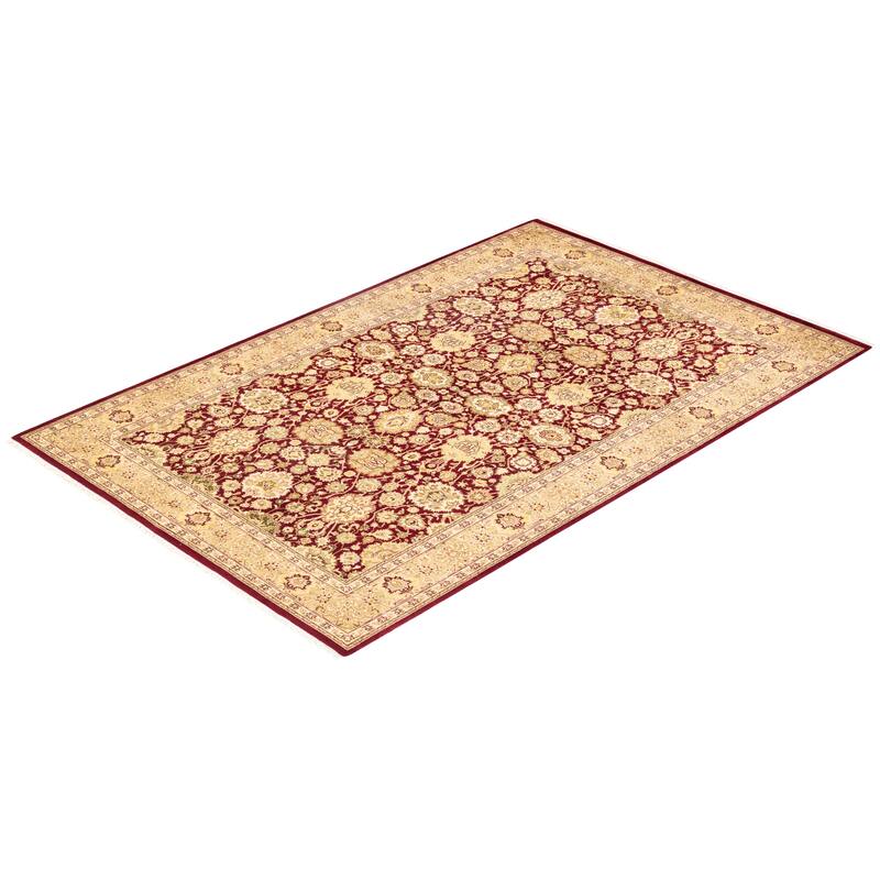 Overton Hand Knotted Wool Vintage Inspired Traditional Mogul Red Area Rug - 4' 9" x 7' 4"