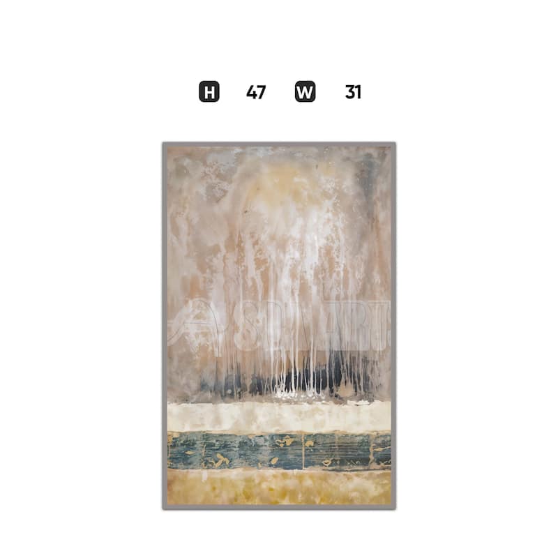 Golden Horizon Hand Painted Abstract Oil Canvas Wall Art 31x47 Inches