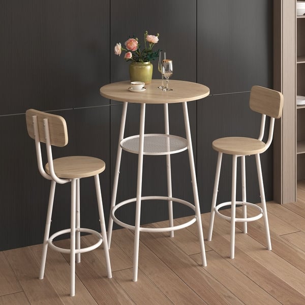 slide 2 of 9, Bar table, equipped with 2 bar stools , with backrest and partition White Oak