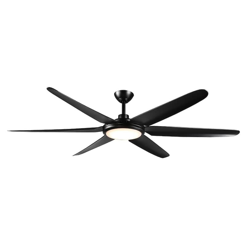 65" Large Modern Black 6-blade LED Ceiling Fan with Light and Remote