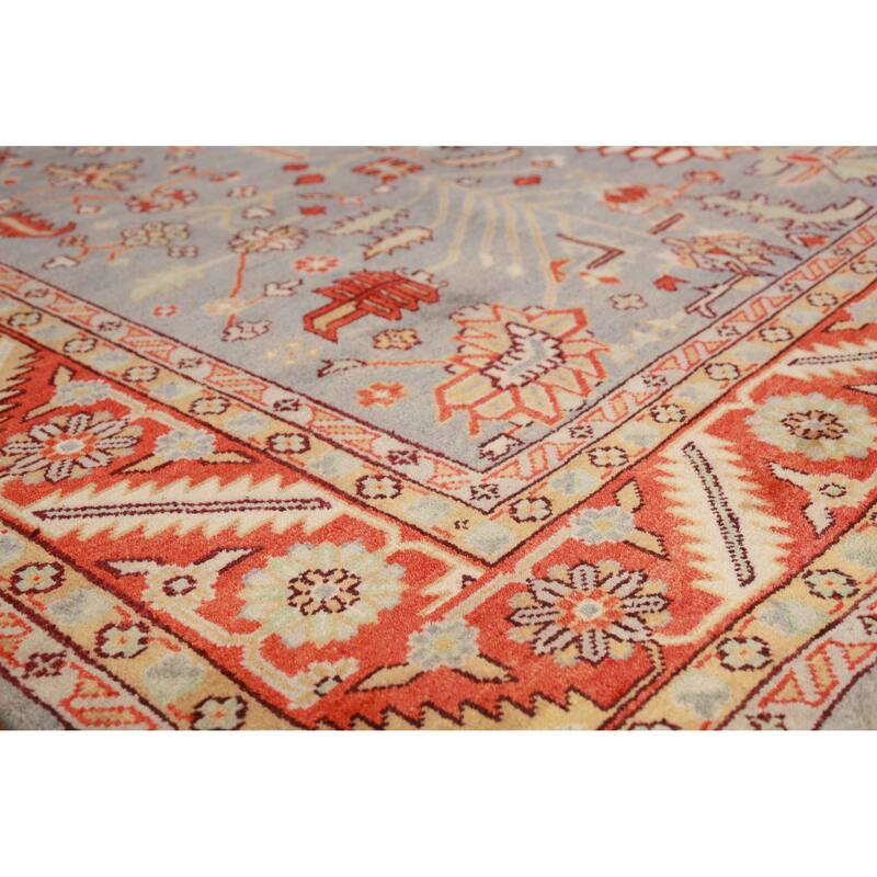 All-Over Gray Oushak Indian Large Rug Hand-Knotted Wool Carpet - 11'11" x 14'7"