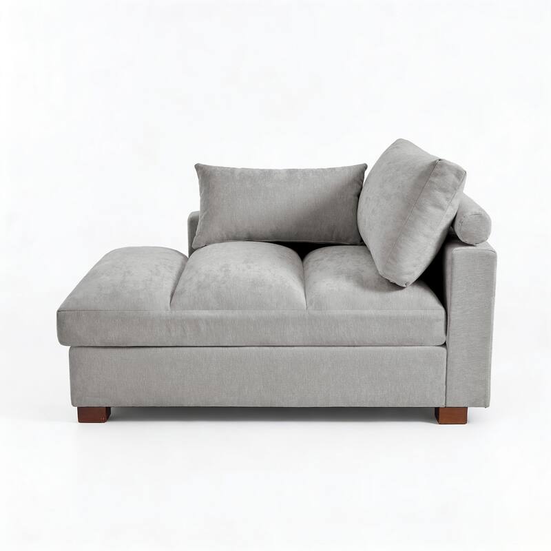 Mid-Century Chenille Adjustable Headrest Chaise Lounge Sofa