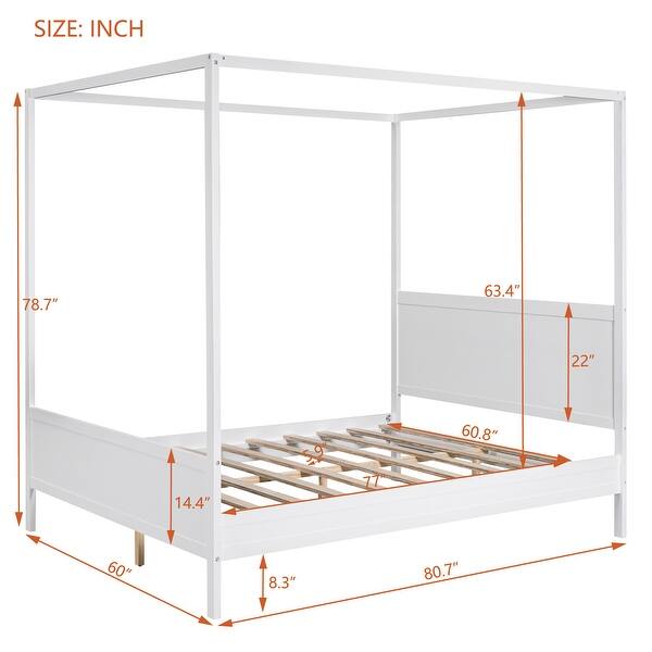 dimension image slide 1 of 2, Queen Size Wooden Canopy Platform Bed with Headboard and Footboard Underbed Storage ,Slat Support Leg