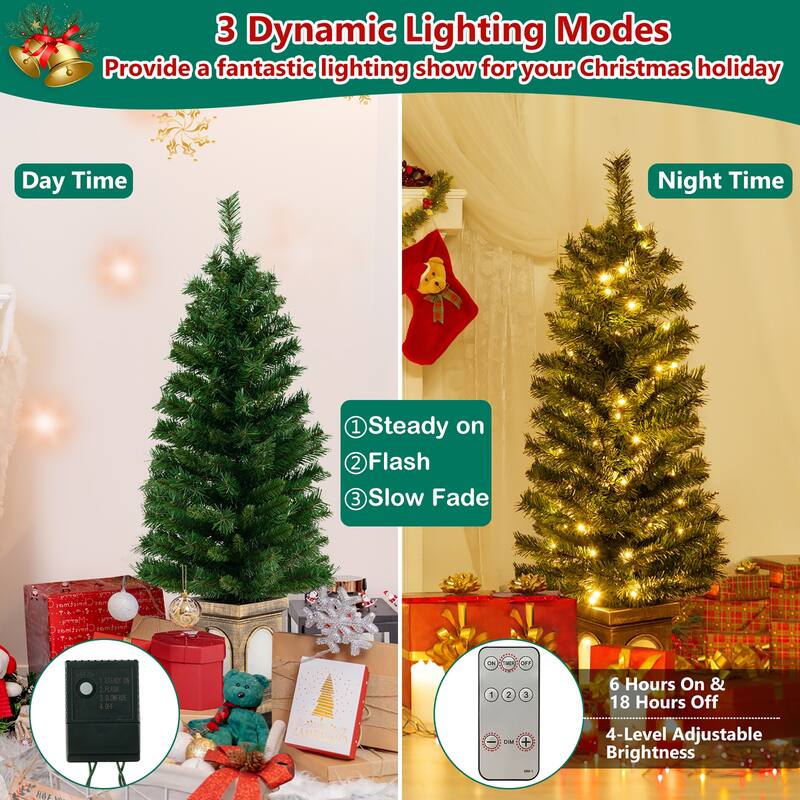 Gymax 2 PCS 4 FT Pre-Lit Potted Christmas Tree Artificial Entrance