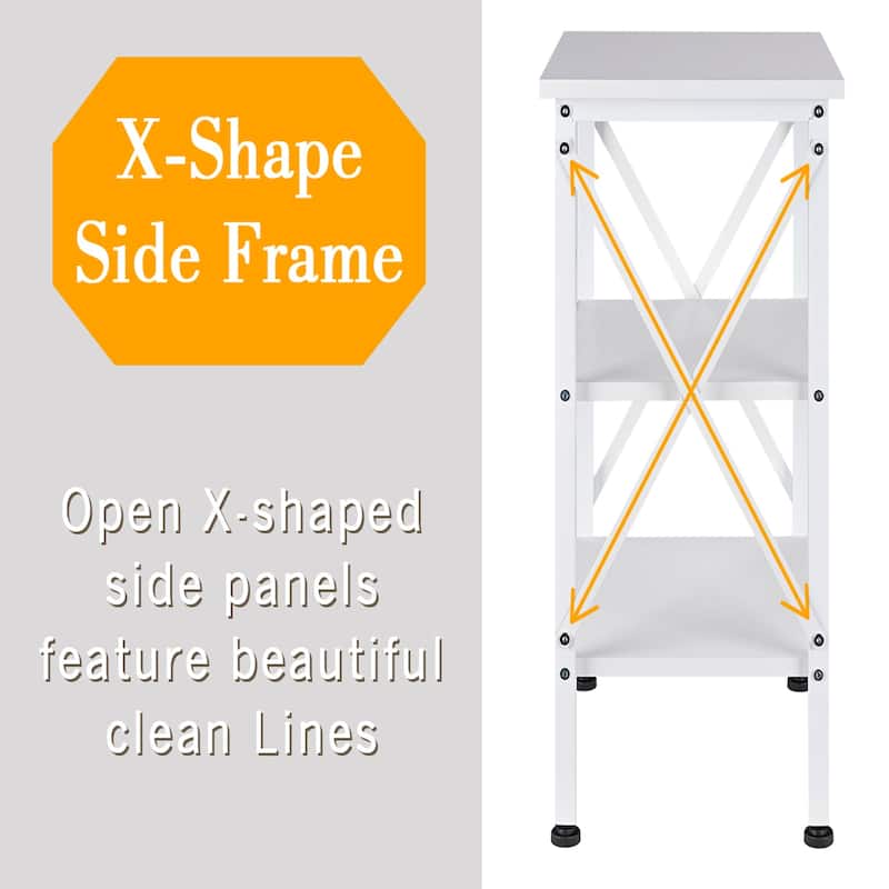 VECELO 3-Tier Open Shelf End Table with X-Frame Design 4-Step Easy Assembly 23.82" Height Side Table for Living Room or Bedroom