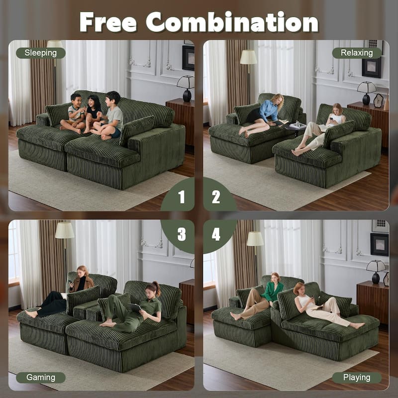 Double Chaise Lounge Chair Indoor,Oversized Upholstered Sleeper Cloud Couch,Deep Seat Sofa Bed,Corduroy Reading Chair Required