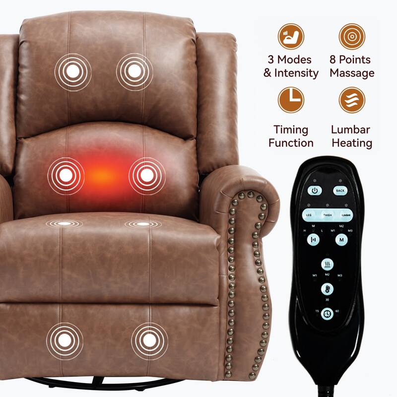 Manual Recliner Chair with Heat & Massage, Ergonomic Lounge Sofa Chair, Swivel Recliner Chair with Side Pocket