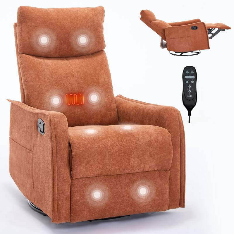 Roomfitters Swivel Rocker Recliner Chair, Manual Massage Glider Armchair with Heat & Vibration, Fabric Living Room Sofa