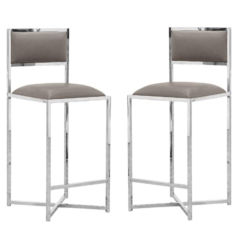 Eun 26 Inch Vegan Faux Leather Counter Stool, Chrome Base, Set of 2, Gray - Extra Tall - Over 33 in. - Grey - Set of 2