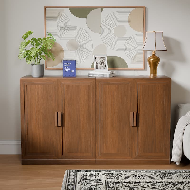 3-Set Wooden Door Sideboard Buffet Storage Cabinets with Adjustable Shelves - 93"Lx36"H