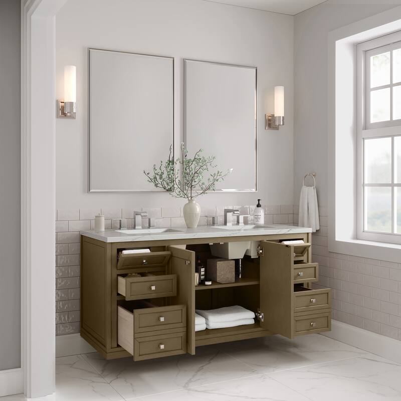 Chicago 60" Double Vanity, Walnut Whisper