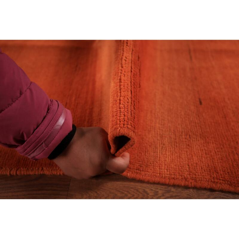 Modern Gabbeh Area Rug Hand-Knotted Oriental Orange Wool Carpet - 6'8" x 9'5"