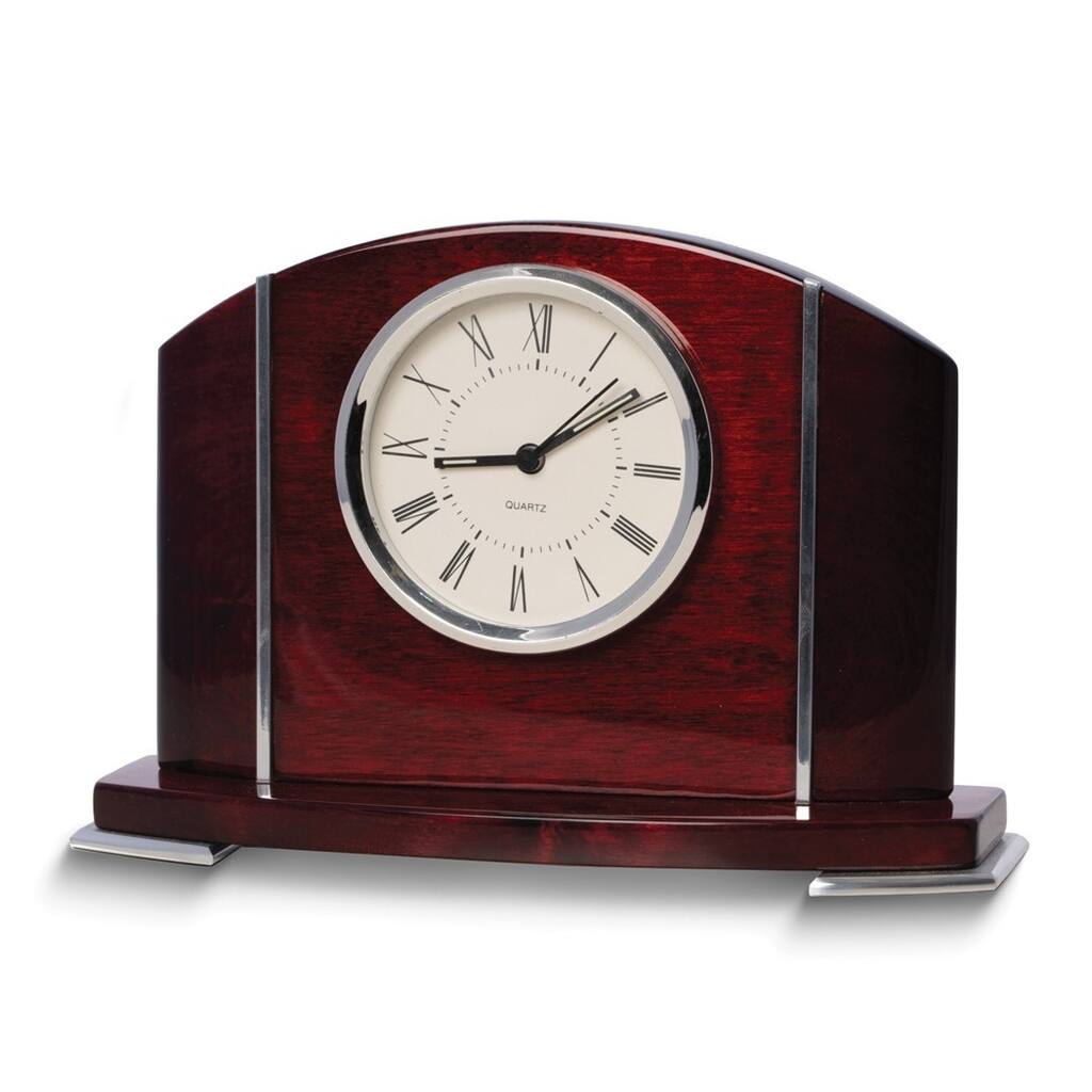 Curata Edison Mahogany Finish Wood and Stainless Steel Quartz Movement Mantel Clock