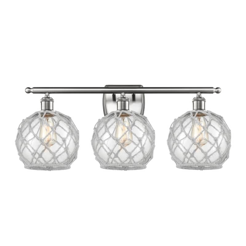 Innovations Lighting Farmhouse Rope 3 Light 26" Wide Bathroom Vanity - Brushed Satin Nickel / Clear / White